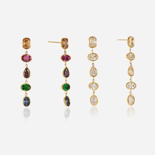 Stainless Steel Drop Korvakorut, Ruostumaton teräs, kanssa Cubic Zirkonia, 18K kullattu, muoti korut & naiselle, enemmän värejä valinta, 6.90x44.80mm, Myymät Pair