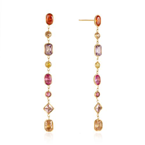 Stainless Steel Drop Korvakorut, Ruostumaton teräs, kanssa Cubic Zirkonia, 18K kullattu, muoti korut & naiselle, enemmän värejä valinta, 5.10x69.40mm, Myymät Pair