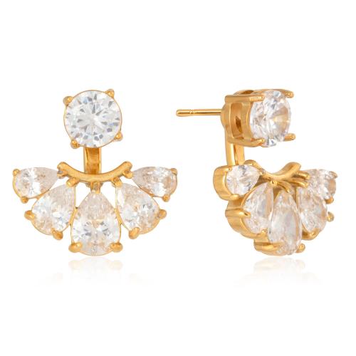 Stainless Steel Stud Earrings with Cubic Zirconia 18K gold plated fashion jewelry & for woman Sold By Pair