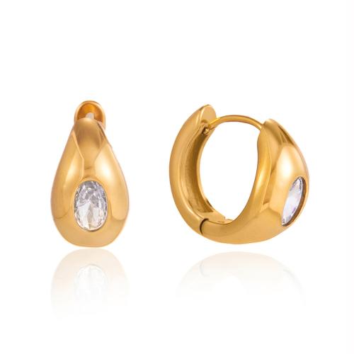 Stainless Steel Lever Back Earring 18K gold plated fashion jewelry & for woman & with cubic zirconia Sold By Pair