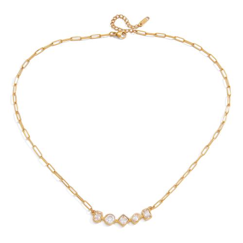 Stainless Steel Jewelry Necklace with Cubic Zirconia with 5cm extender chain 18K gold plated fashion jewelry & oval chain & for woman Sold Per Approx 40 cm Strand