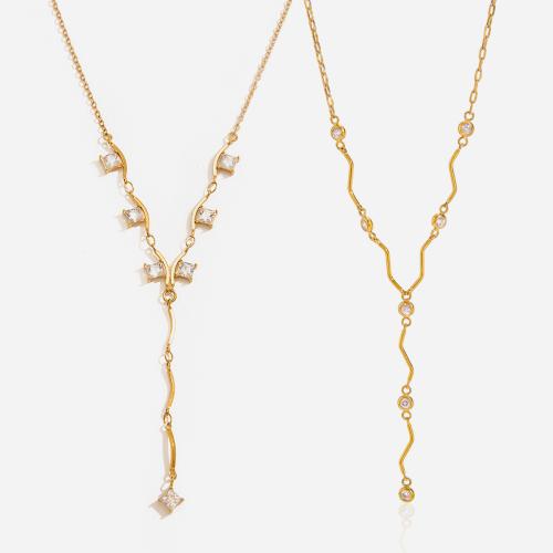 Collier de bijoux en acier inoxydable, Plaqué or 18K, bijoux de mode & styles différents pour le choix & pour femme & avec zircone cubique, plus de couleurs à choisir, Vendu par brin