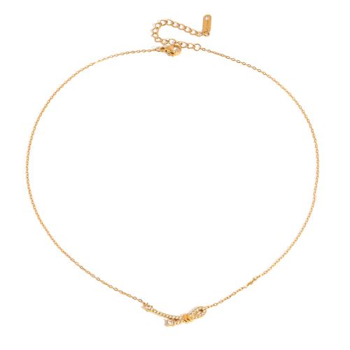 Stainless Steel Jewelry Necklace 18K gold plated fashion jewelry & for woman & with rhinestone Sold Per Approx 40 cm Strand