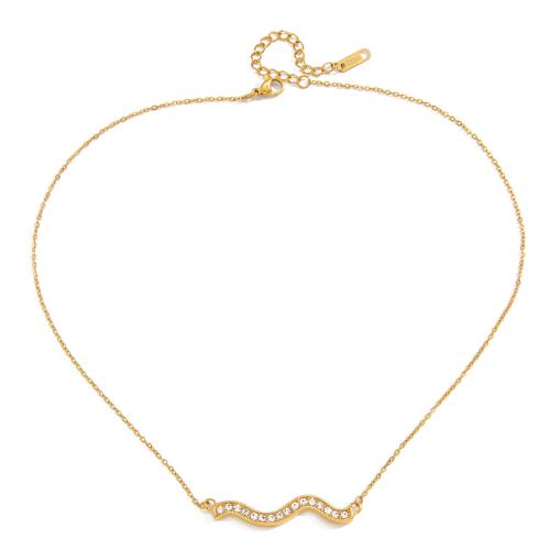 Stainless Steel Jewelry Necklace 18K gold plated fashion jewelry & for woman & with rhinestone Sold Per Approx 45 cm Strand