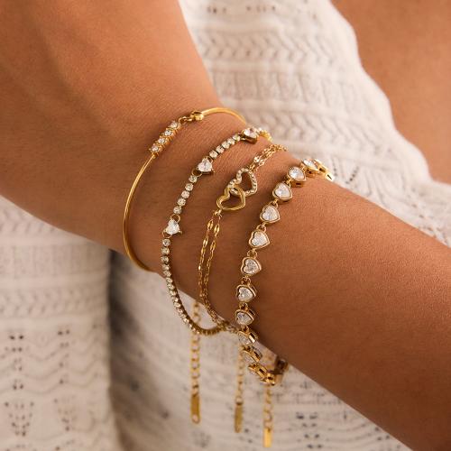 Stainless Steel Jewelry Bracelet 18K gold plated fashion jewelry & for woman & with cubic zirconia Sold By Strand