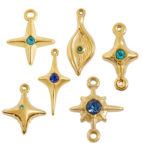 Rustfrit stål smykker Vedhæng, 304 rustfrit stål, forgyldt, du kan DIY & forskellige stilarter for valg & med rhinestone, 10pc'er/Bag, Solgt af Bag