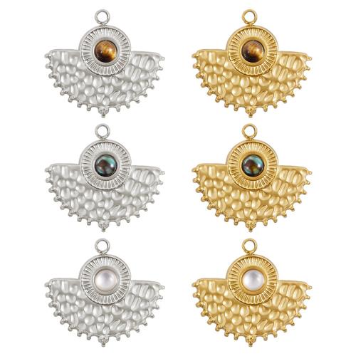 Rustfrit stål smykker Vedhæng, 304 rustfrit stål, med Shell, Ventilator, forgyldt, du kan DIY, flere farver til valg, 10pc'er/Bag, Solgt af Bag