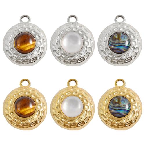 Stainless Steel Pendants 304 Stainless Steel with Shell Round plated DIY Sold By Bag