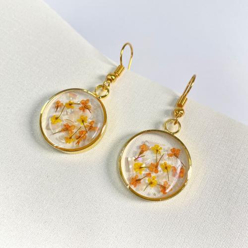 resina orecchini a goccia, with Fiori secchi & lega in zinco, Cerchio piatto, placcato color oro, gioielli di moda & per la donna, Venduto da coppia