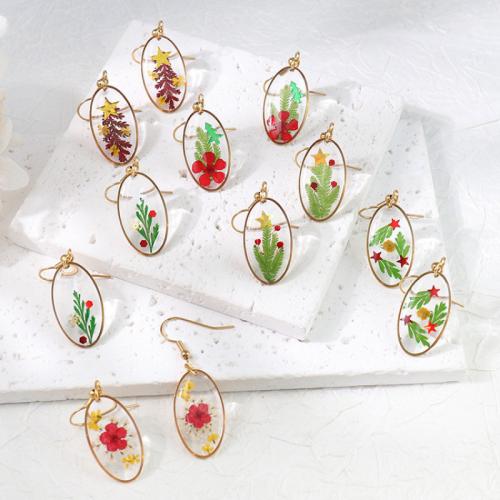 Resin Drop Earring with Dried Flower & 304 Stainless Steel Flat Oval plated for woman & epoxy gel Sold By Pair
