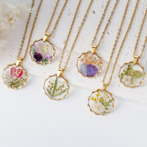 304 Stainless Steel Necklace with Dried Flower & Resin Flower plated fashion jewelry & Mother Day Jewelry & for woman Length Approx 45 cm Sold By PC