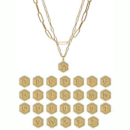 304 Stainless Steel Necklace Alphabet Letter gold color plated Double Layer & Unisex & oval chain Sold By PC
