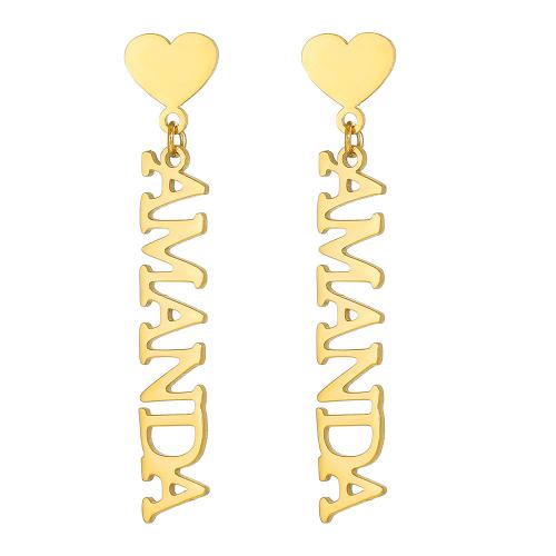 304 roestvrij staal Drop Earring, De Brief van het alfabet, mode sieraden & voor vrouw, meer kleuren voor de keuze, 7.30x50mm, Verkocht door pair