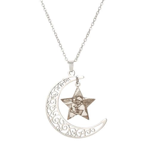 304 Stainless Steel Necklace with 5cm extender chain Moon polished & for woman & hollow Length Approx 46 cm Sold By PC