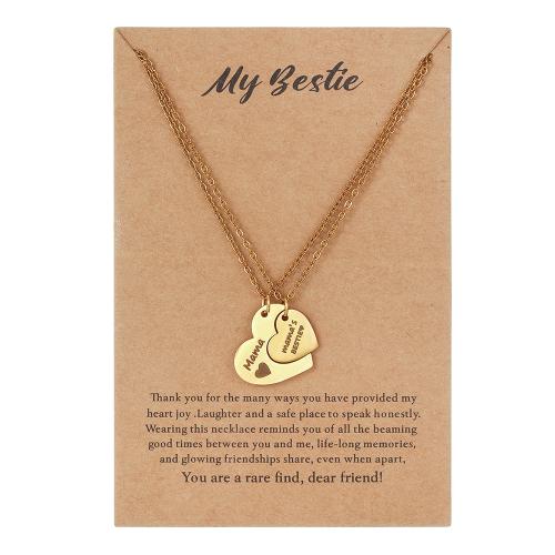 304 Stainless Steel Necklace with 5cm extender chain Heart plated 2 pieces & Mother Day Jewelry & for woman & hollow Length Approx 45 cm Sold By PC