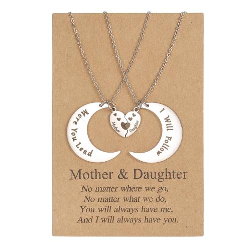 304 Stainless Steel Necklace with 5cm extender chain Moon 2 pieces & Mother Day Jewelry & with letter pattern & for woman original color Length Approx 45 cm Sold By Set