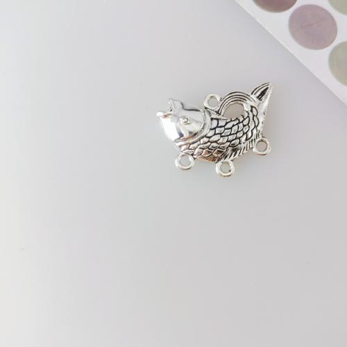 Animal Zinc Alloy Connector Fish antique silver color plated multihole & DIY Sold By Bag