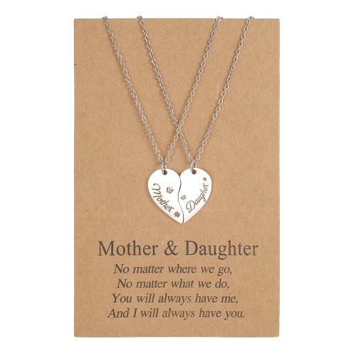 304 acciaio inox Collana di puzzle, with 5cm extender chain, Cuore, Gioielli Festa della Mamma & con modello lettera & per la donna, colore originale, Lunghezza Appross. 45 cm, Venduto da set