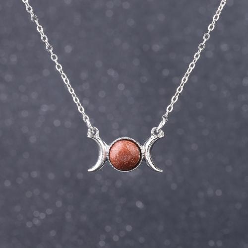 Zinc Alloy Halskæde, med Syntetisk ædelsten, Moon, forgyldt, mode smykker & forskellige materialer til valg & for kvinde, pendant size 20x12x5mm, Længde Ca. 18 inch, Solgt af PC