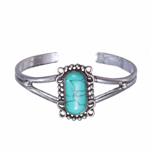 Zinc Alloy Cuff Bangle with turquoise antique silver color plated adjustable & for woman & with rhinestone Approx 2.5mm Inner Approx Sold By PC