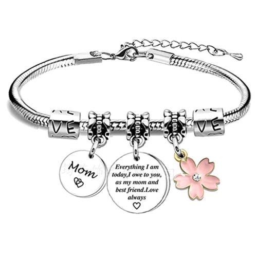 304 Stainless Steel Bracelet Mother Day Jewelry & with letter pattern & for woman & with rhinestone original color Sold By PC