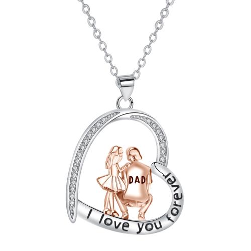 Brass Necklace with 5cm extender chain Heart plated with letter pattern & for woman & with rhinestone Length Approx 45 cm Sold By PC