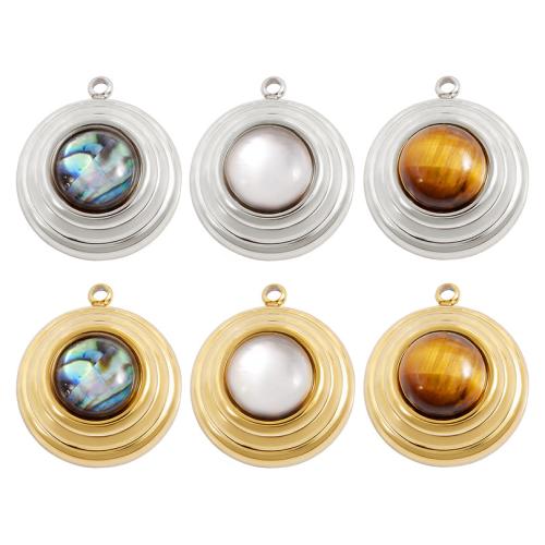 Stainless Steel Pendants 304 Stainless Steel with Shell Round plated DIY Sold By Bag