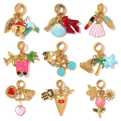 Stainless Steel Pendants 304 Stainless Steel gold color plated DIY & enamel & with rhinestone Sold By Bag