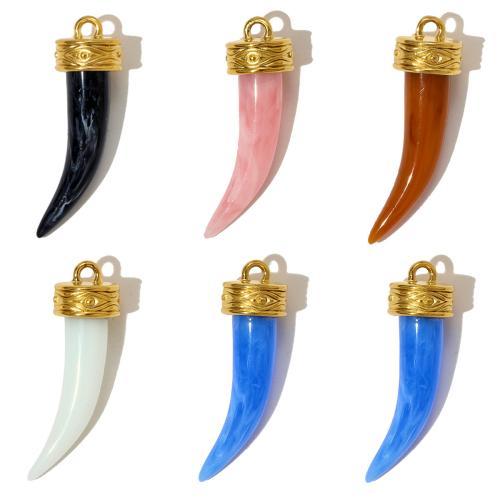 Resina-Pendant, 304 acciaio inox, with resina, Corno, placcato color oro, DIY, nessuno, 10x34mm, 3PC/borsa, Venduto da borsa