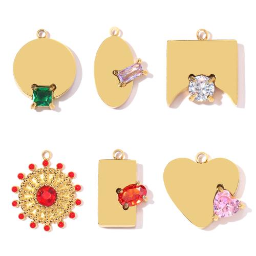 Stainless Steel Pendants 304 Stainless Steel gold color plated DIY & enamel & with cubic zirconia & with rhinestone Sold By Bag