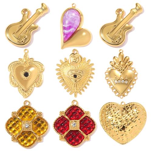 Stainless Steel Pendants 304 Stainless Steel with Resin gold color plated DIY & with rhinestone Sold By Bag