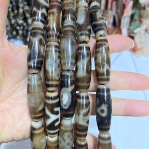 Naturlige tibetanske Agate Dzi Beads, Tibetansk agat, poleret, du kan DIY, brun, 13x38mm, Solgt Per Ca. 38-40 cm Strand