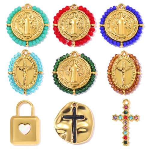 Edelstahl Schmuck Anhänger, 304 Edelstahl, mit Glasperlen, goldfarben plattiert, DIY & verschiedene Stile für Wahl & Emaille, 3PCs/Tasche, verkauft von Tasche