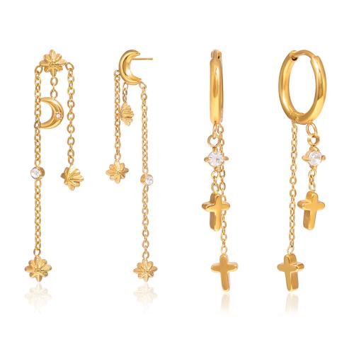 Brinco de gota de aço inoxidável, with zircone em forma de cubo, 18K banhado a ouro, Vario tipos a sua escolha & para mulher, Mais cores pare escolha, vendido por par