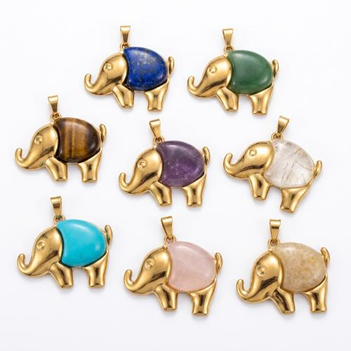 Pingentes em  jóias, misto de pedras semi-preciosas, with Aço inoxidável 304, Elefante, DIY & materiais diferentes para a escolha, 25x24.50mm, vendido por PC
