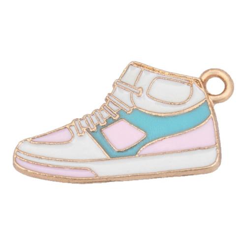 Pingentes de esmalte de liga de zinco, Sapatos, cromado de cor dourada, DIY, multi colorido, 24x14mm, vendido por PC
