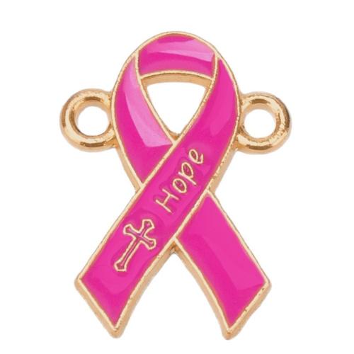 Connecteur en alliage de zinc, plaqué de couleur d'or KC, DIY & émail & boucle de 1/1, rose, 14x20mm, Vendu par PC