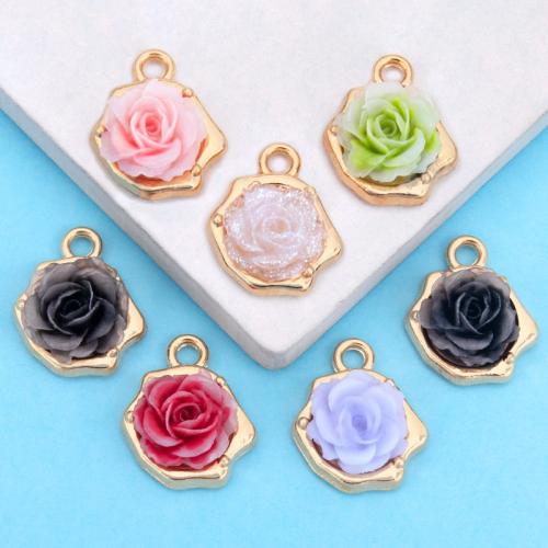 Resin zinklegering hangers, Zinc Alloy, met Hars, Rose, gold plated, DIY, meer kleuren voor de keuze, 12x14mm, Verkocht door PC