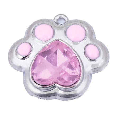 Zinc Alloy émail Pendants, alliage de zinc, Griffe, Placage de couleur argentée, DIY & avec strass, rose, 26x24mm, Vendu par PC