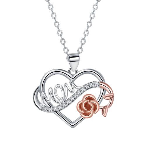 cobre colar, with 5cm extender chain, Coração, banhado, Dia das Mães Jóias & para mulher & com strass, comprimento Aprox 45 cm, vendido por PC