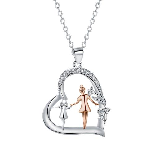 cobre colar, with 5cm extender chain, Coração, banhado, Dia das Mães Jóias & para mulher & com strass, comprimento Aprox 45 cm, vendido por PC