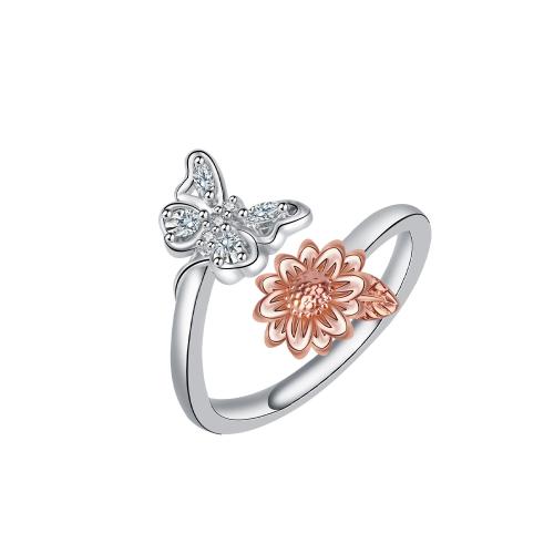 cobre Cuff Ring Finger, Borboleta, banhado, Dia das Mães Jóias & micro pavimento em zircônia cúbica & para mulher, tamanho:8, vendido por PC