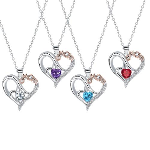 cobre colar, with 5cm extender chain, Coração, banhado, Dia das Mães Jóias & micro pavimento em zircônia cúbica & para mulher, Mais cores pare escolha, comprimento Aprox 45 cm, vendido por PC