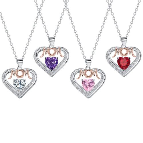 cobre colar, with 5cm extender chain, Coração, banhado, Dia das Mães Jóias & micro pavimento em zircônia cúbica & para mulher, Mais cores pare escolha, comprimento Aprox 45 cm, vendido por PC