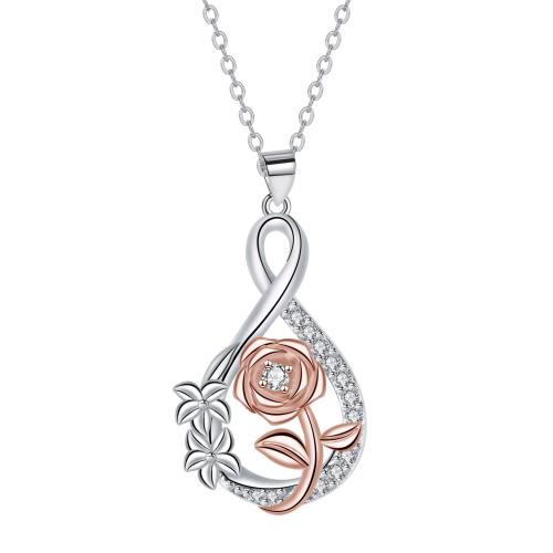 cobre colar, with 5cm extender chain, Rose, banhado, Dia das Mães Jóias & micro pavimento em zircônia cúbica & para mulher, comprimento Aprox 45 cm, vendido por PC