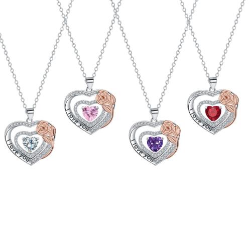 Brass Necklace with 304 Stainless Steel Chain with 5cm extender chain Heart plated cross chain & Mother Day Jewelry & micro pave cubic zirconia & for woman Length Approx 45 cm Sold By PC