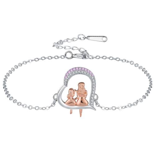 laiton bracelet, avec 4cm chaînes de rallonge, coeur, Placage, Bijoux Fête des Mères & pavé de micro zircon & pour femme, Longueur Environ 17 cm, Vendu par PC