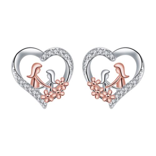 Mässing Stud Earring, Hjärta, plated, Mors dag Smycken & micro bana cubic zirconia & för kvinna, 12.70x12.60mm, Säljs av Par