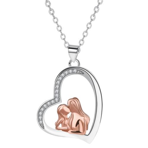 cobre colar, with 5cm extender chain, Coração, banhado, Dia das Mães Jóias & micro pavimento em zircônia cúbica & para mulher, comprimento Aprox 45 cm, vendido por PC