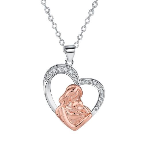 cobre colar, with 5cm extender chain, Coração, banhado, Dia das Mães Jóias & micro pavimento em zircônia cúbica & para mulher, comprimento Aprox 45 cm, vendido por PC